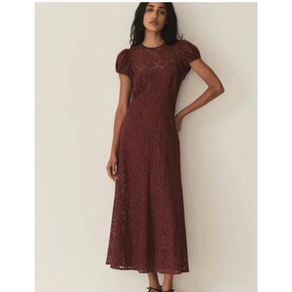 DOEN Sz S Small Black Cherry Lace Katarina Dress Short Sleeve